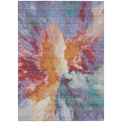 Theodara Orange Washable Indoor-Outdoor Rug - LOOMLAN