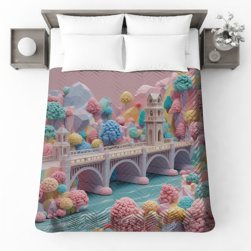 Couvre-lit matelassé Pastel Fantasy Landscape, Très grand lit