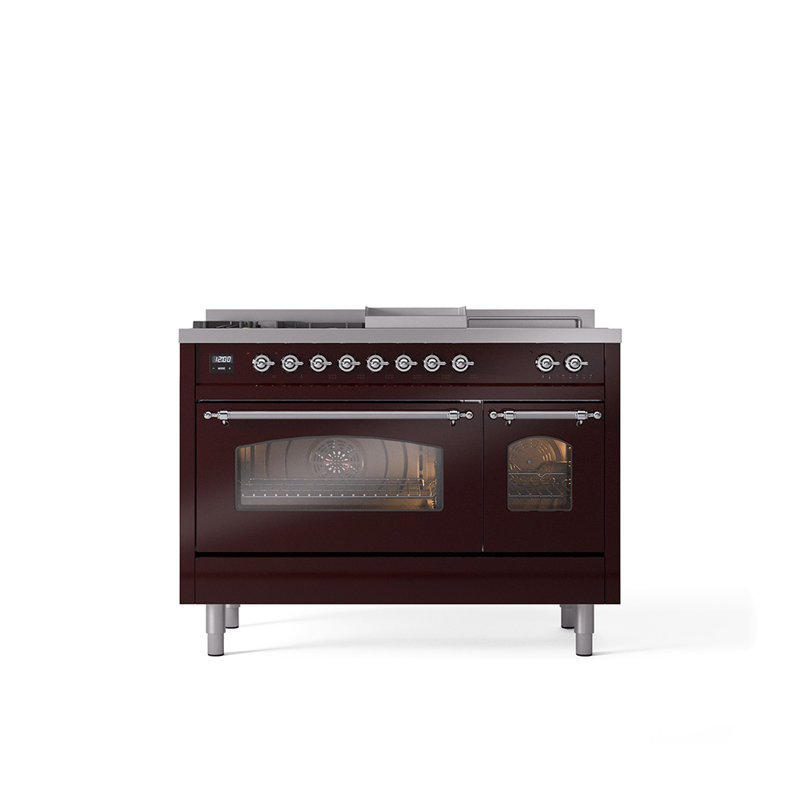 ILVE Nostalgie II 48 Dual Fuel Range, Burgundy/Chrome, Natural Gas