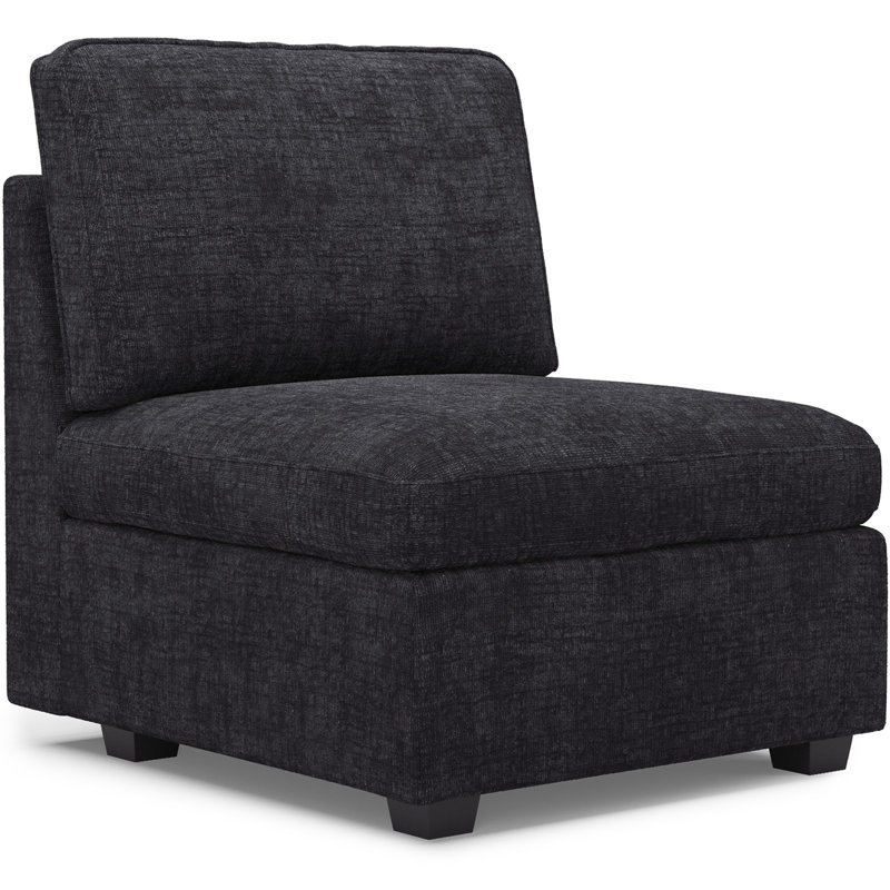 Hymes Large Chenille Single Seat Armless Storage Chair Of Modular Sofa, Black Chenille