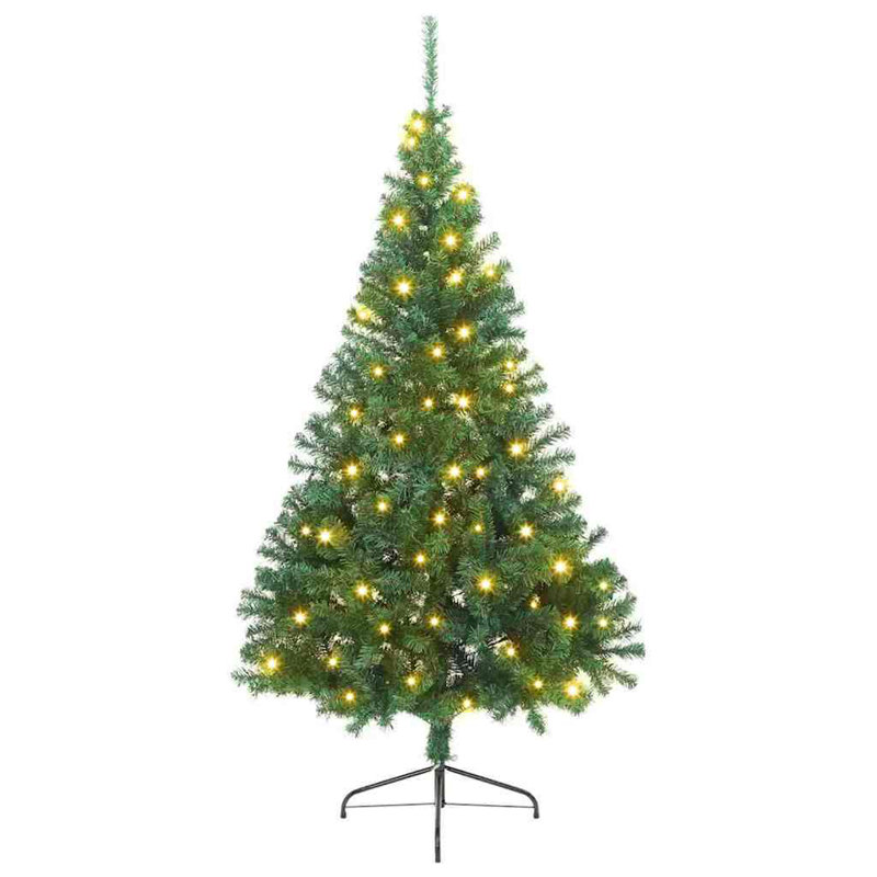 vidaXL Artificial Pre-lit Christmas Tree Green PVC, 6.89 ft