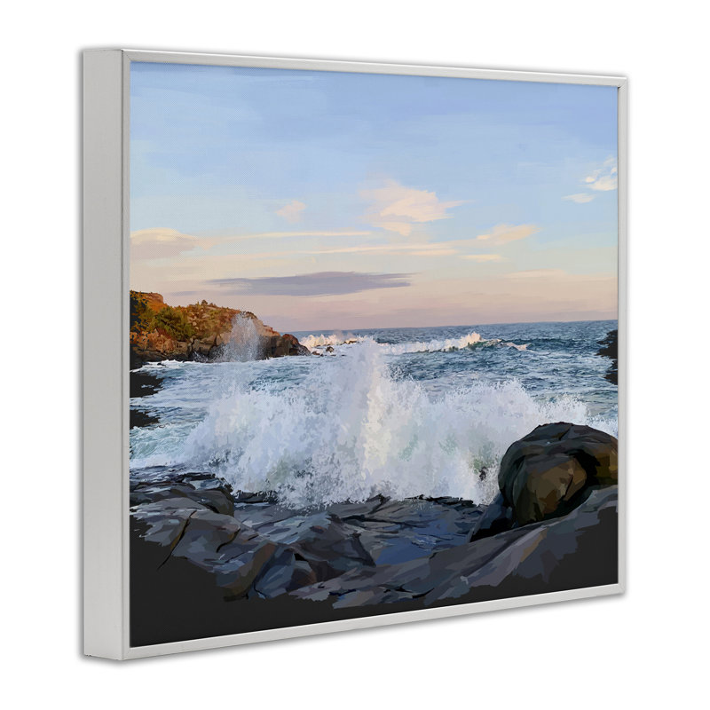 «Strong Breaking Waves», estampe numérique par Emily Kalina, Giclée encadrée blanc bord de mer, H 11 po x l 14 po