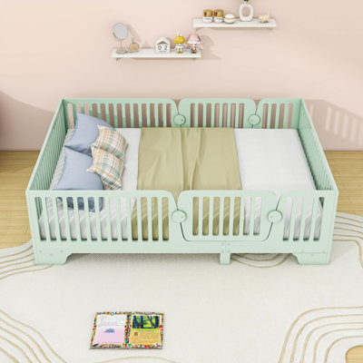Wood Platform Montessori Bed with Fence and Small Door