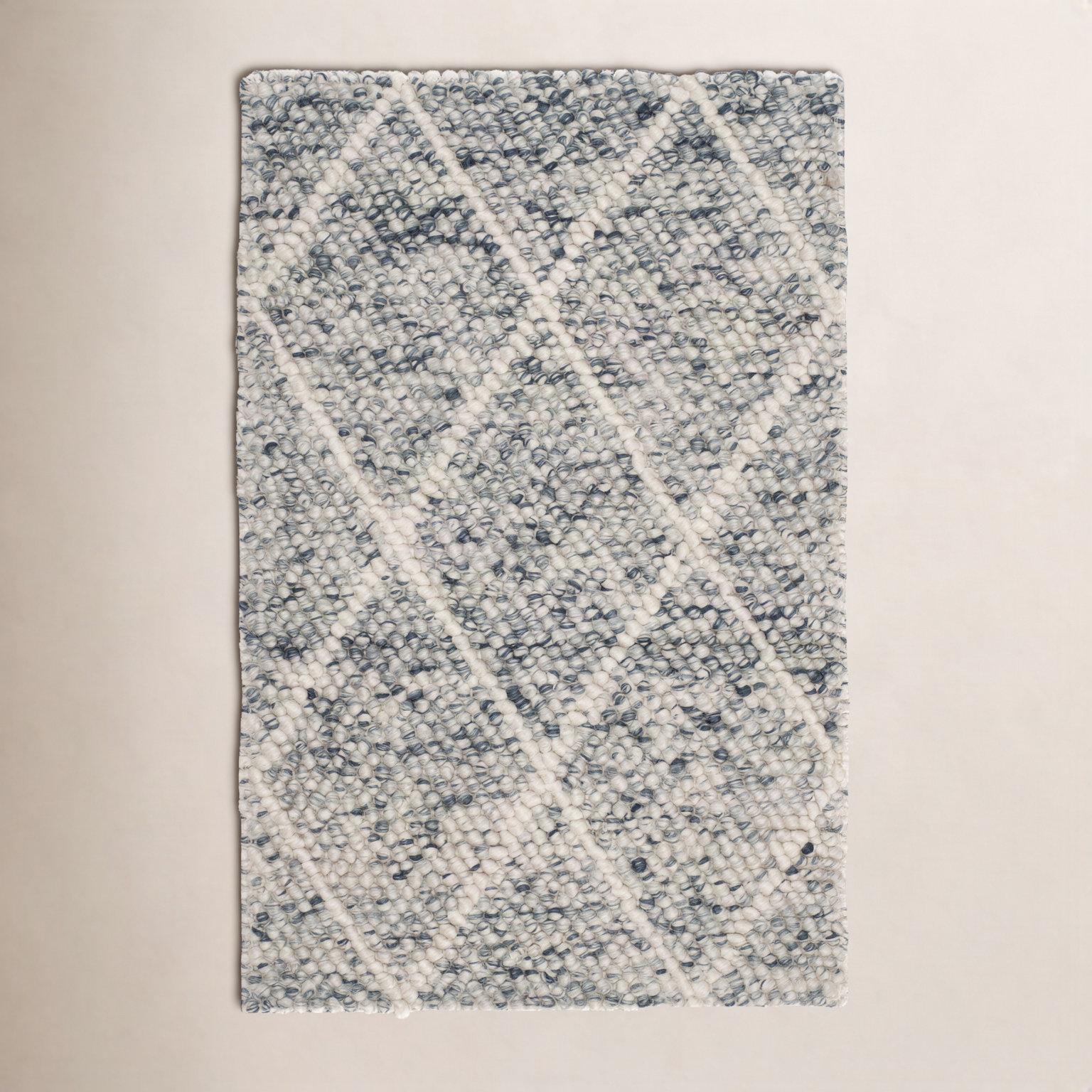Russo Ivory Blue Hand-Woven Geometric Rug, Rectangle 2' x 3'