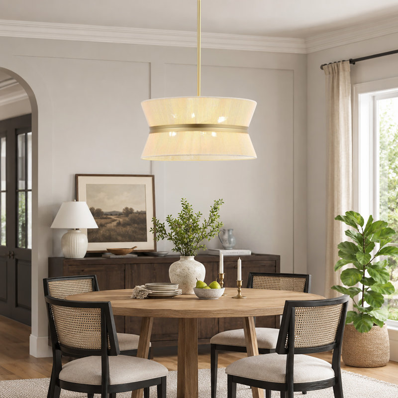 19.7" Modern Coastal 6-Light Rope Drum Chandelier, Beige, Gold