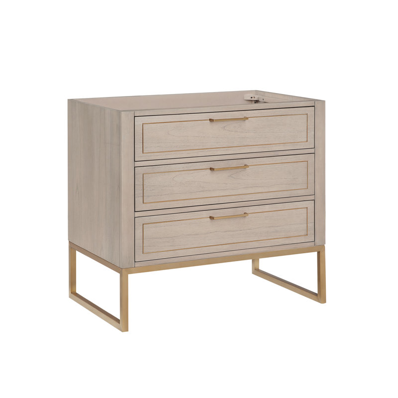 Markham 36'' W Single Vanity, Universal Calacatta Quartz, Satin Brass, Cashmere Gray