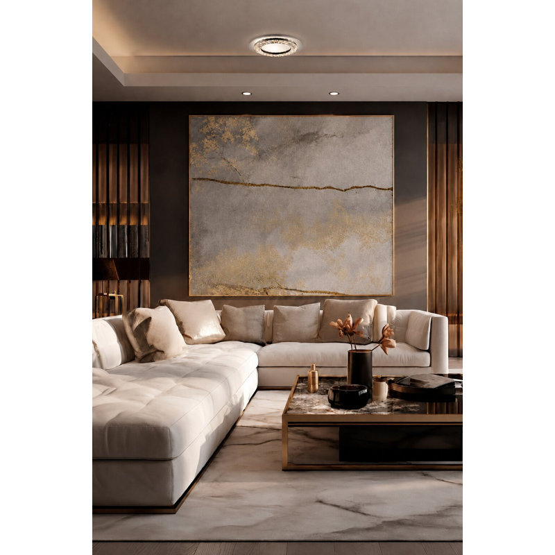 Plafonnier encastré moderne en cristal rond à DEL, H 1,5 po x l 14,9 po x P 14,9 po, 3000 K