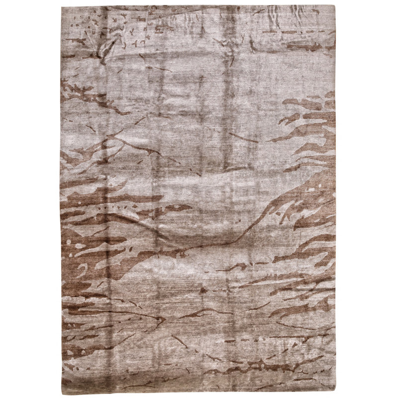 Tapis brun clair noué à la main 9 pi 9 po x 13 pi 8 po