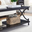 Table basse Kempst avec tablette de rangement, table de cocktail rustique noir avec structure en métal, table d'appoint à 2 niveaux en bois et en métal pour salon, appartement ou petits espaces-1675793077