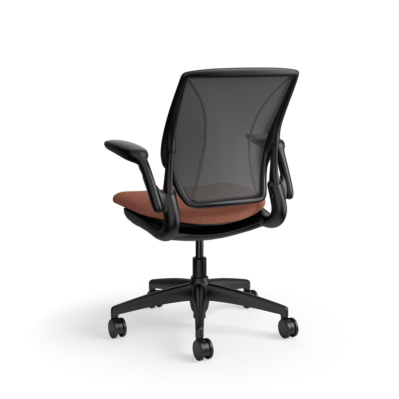 World LM, Ergonomic Task Chair with Poppy Seed Backrest, and  Autumn Upholstered Seat, Black, Reddish Brown Fabric