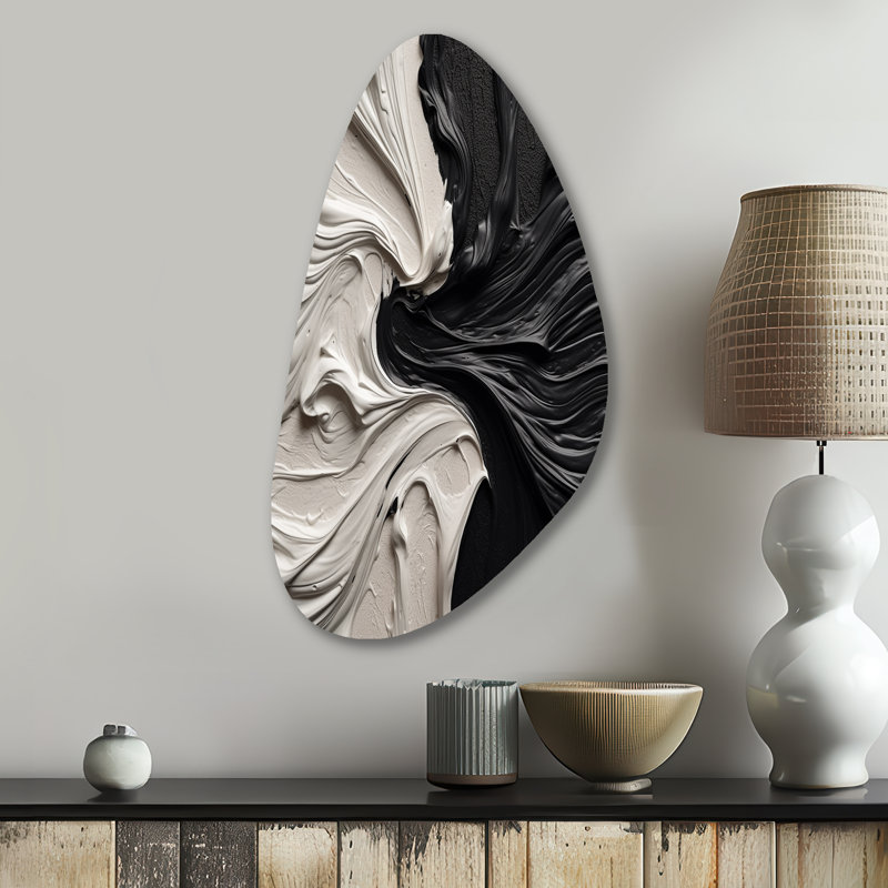 Noir et blanc marbré Dreamscape III - art mural géométrique abstrait géométrique, sculpture murale en métal de forme unique