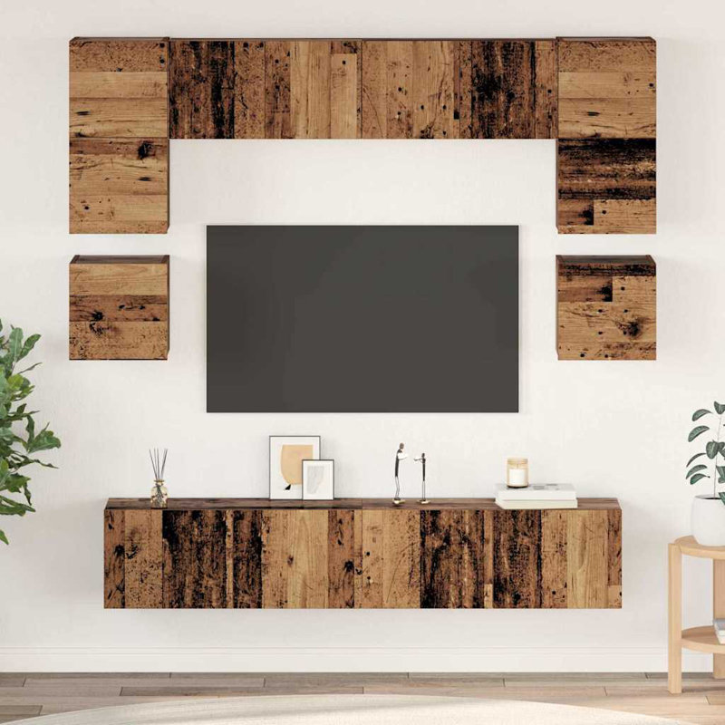 TV Cabinet Set 8 Pcs Engineered Wood, Old Wood, 30cm H x 80cm W x 30cm D