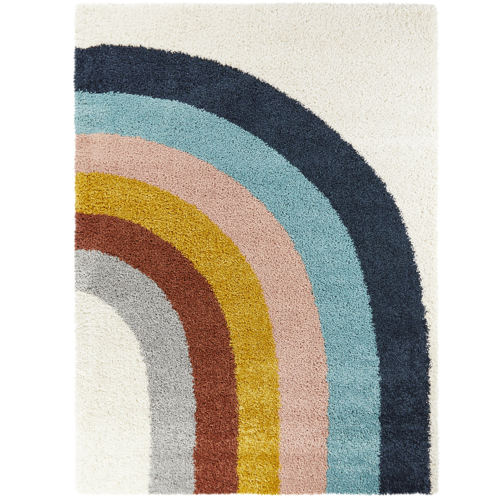 Olanda Rainbow Striped Shag Rug, Rectangle  8'9" x 12', Cream Rainbow