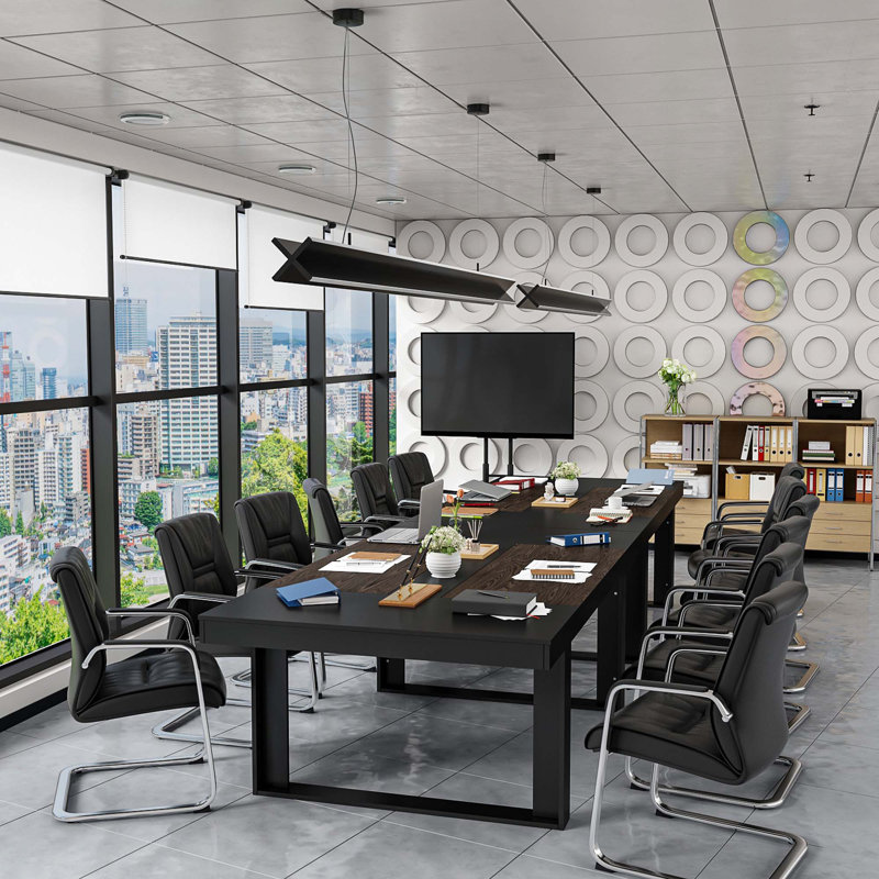 Bronislaus 86.8'' Rectangle Conference Table, Black/Dark Brown