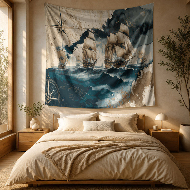 Tapisserie murale nautique de navigation maritime, 51 po x 60 po