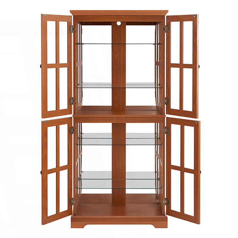 Vitrine vintage avec portes en verre, ampoule E26 incluse, armoire de salon, Chêne foncé