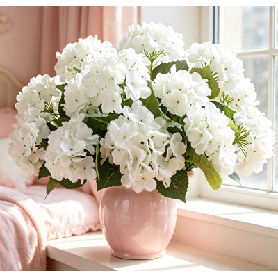 4 fleurs d'hortensias artificielles d'extérieur, bouquets de soie blancs résistants aux rayons UV, faux hortensias pour centres de table, vase de mariage, décoration de jardin