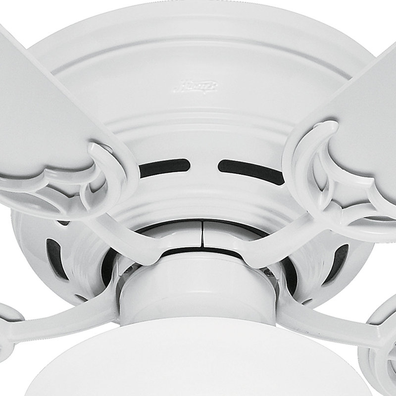 52" Low Profile III Plus 5 - Blade Flush Mount Ceiling Fan with Pull Chain and Light Kit Included, White