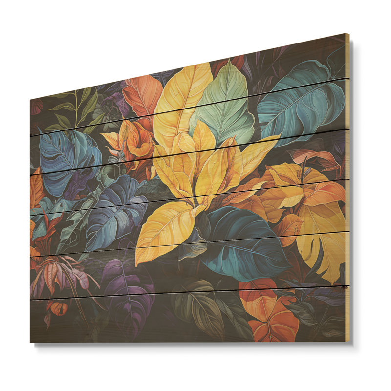 Feuillage coloré, oasis urbaine - feuilles, art mural sur bois de pin naturel, H 10 po x l 20 po