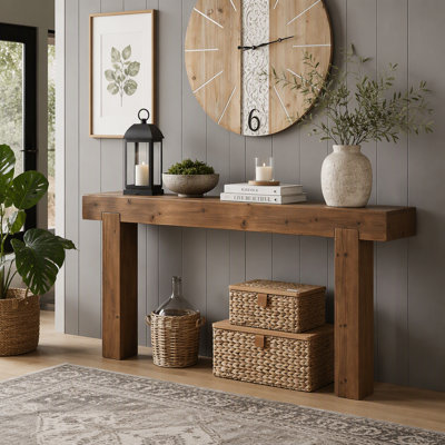 Console 63 po en bois massif - Canapé rustique de style campagnard pour entrée, couloir ou derrière canapé, conception rectangulaire étroite