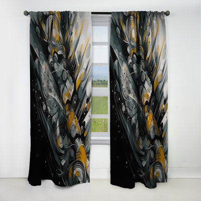Grey And Yellow Infinite Geometry II - Abstract Geometric Blackout Curtain - 1 Panels