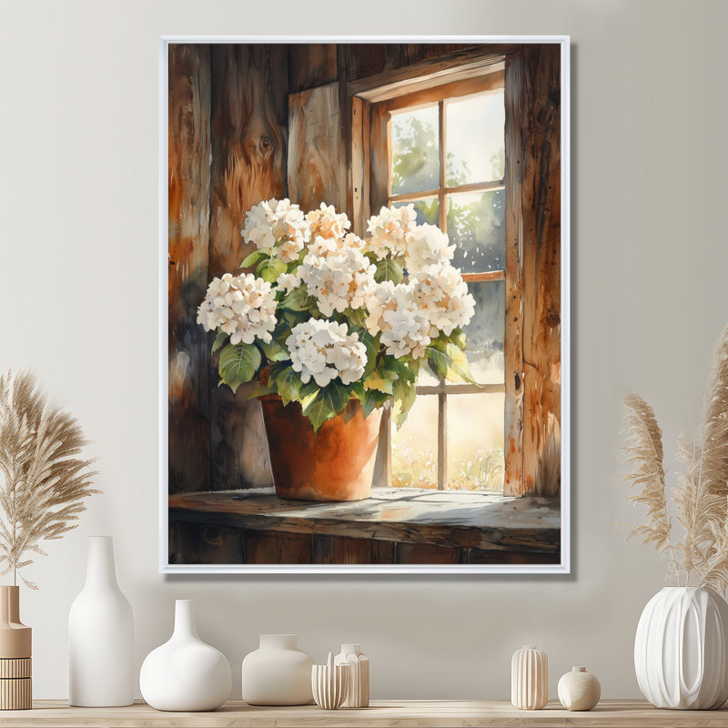 Hydrangeas in the Barnyard - Hydrangea, reproduction d'art sur toile, Reproduction avec cadre flottant, H 32 po x l 16 po