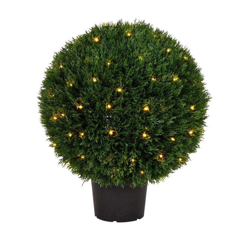 Boule de cèdre artificielle en pot UV, H 24 po x l 18 po x P 18 po