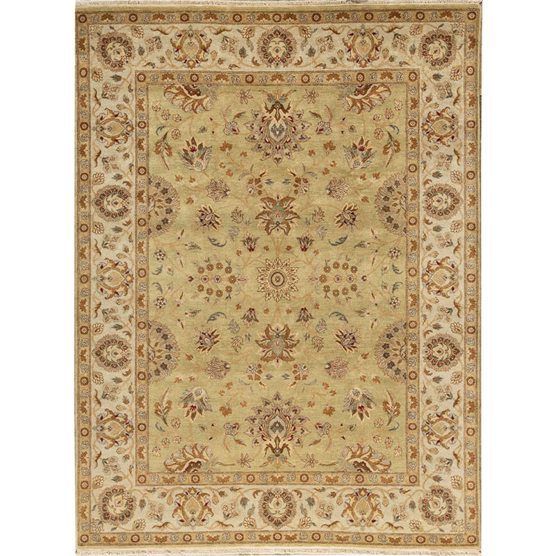 Tapis vert clair et ivoire noué à la main de haute qualité