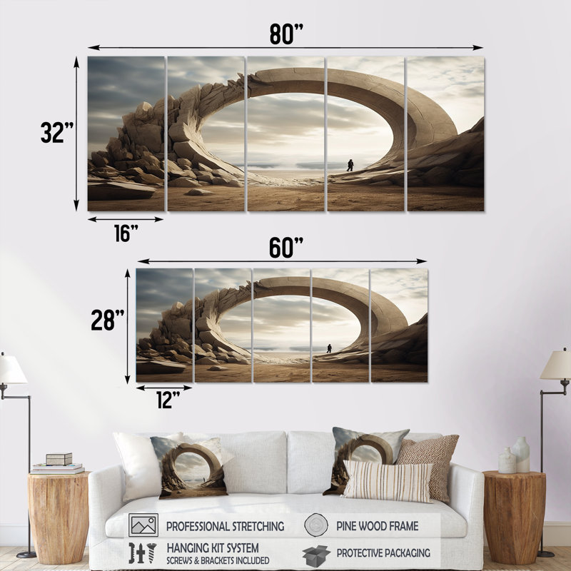 "Gris surréalisme, espace 5 pièces", 5 pièces, H 32 po x l 80 po
