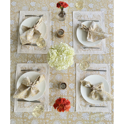 Hand Block Print Tablecloth, Beige