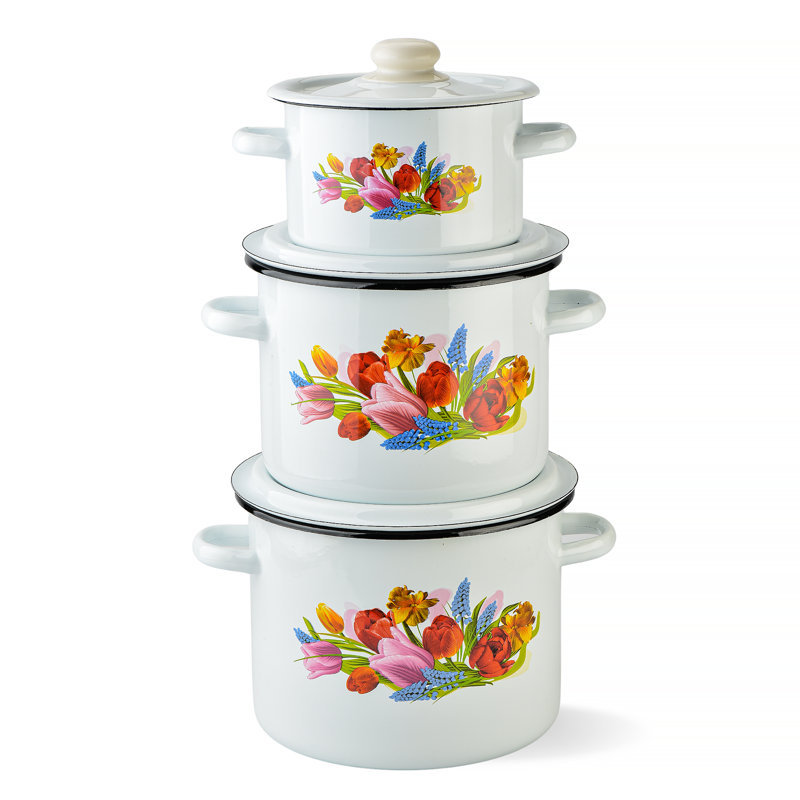 Spring Bouquet Enamelware Steel Pot with Lid
