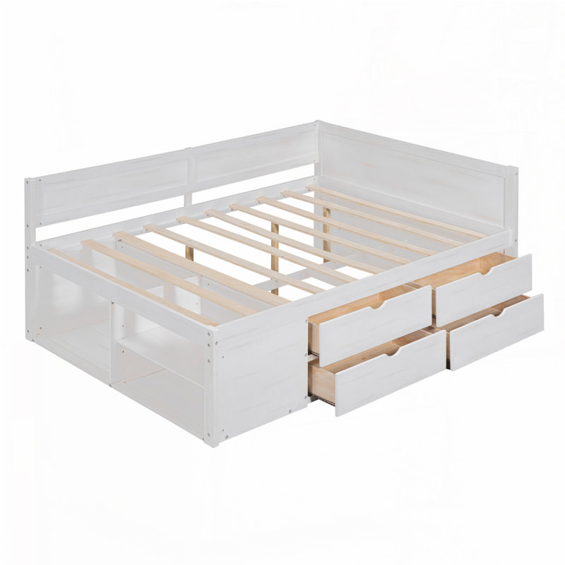 Lit de jour avec tiroirs et tablettes, Complet/Double, Blanc