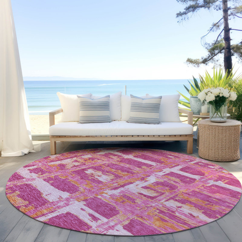 Mahaney Washable Striped Indoor / Outdoor Rug, Round 8'
