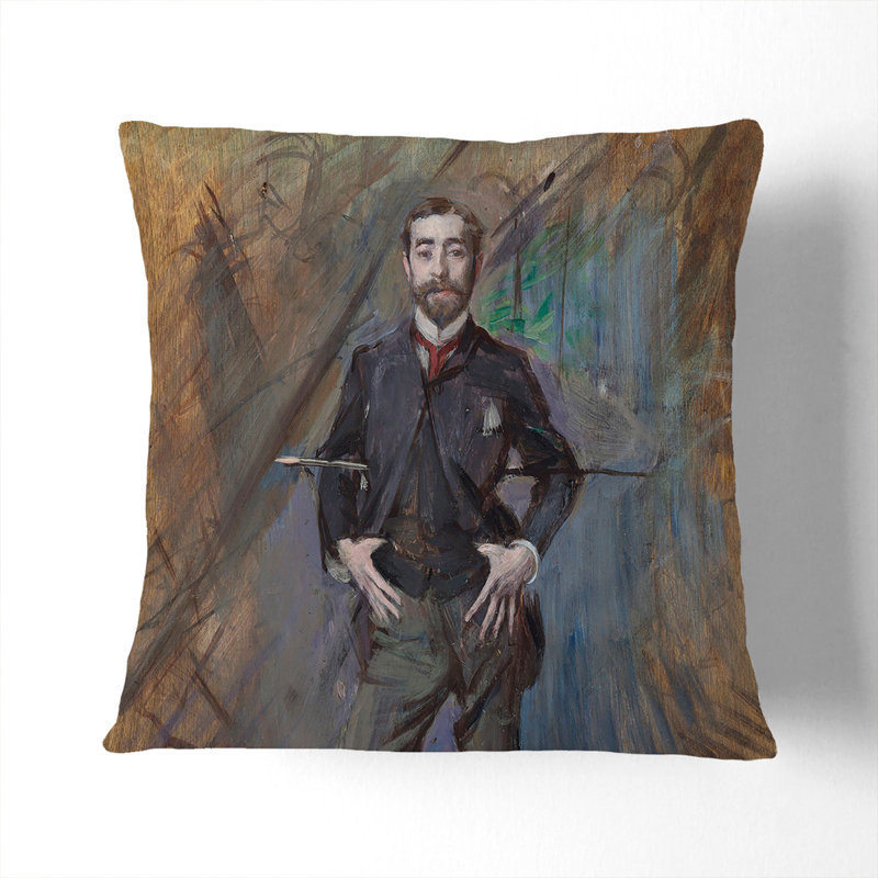 Portrait Of John Singer Sargent Square Throw Cushion, White, 40cm H x 40cm W x 15cm D