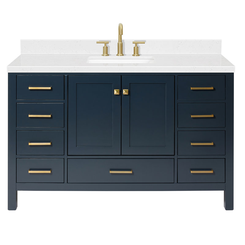  Meuble-lavabo simple 54,25 po avec comptoir, Rectangular, Bleu minuit / laiton satiné