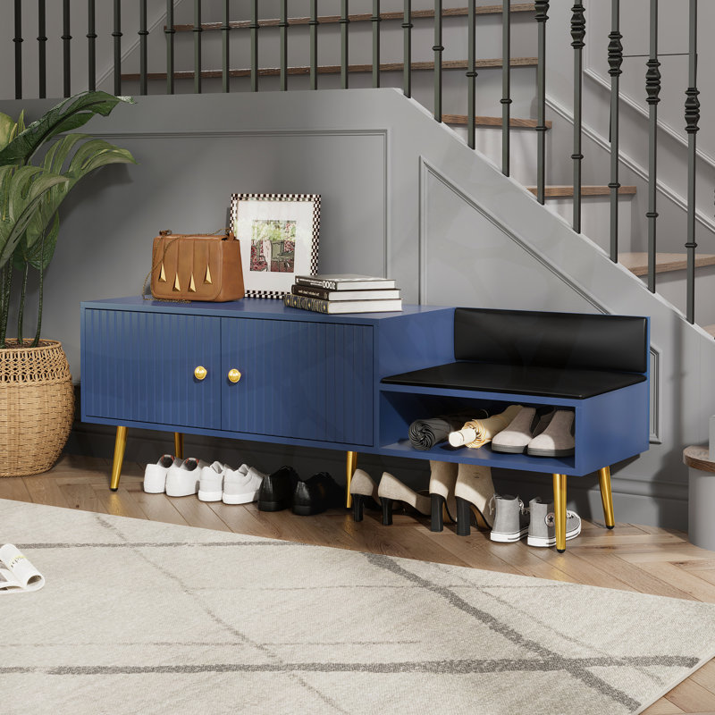 Banc de rangement pour chaussures avec coussins, Marine