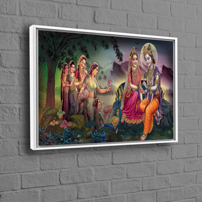 Radha Krishna Painting With Traditional Indian Art Style Captured on Canvas Featuring Lord Krishna and Radha in Canvas Art Print