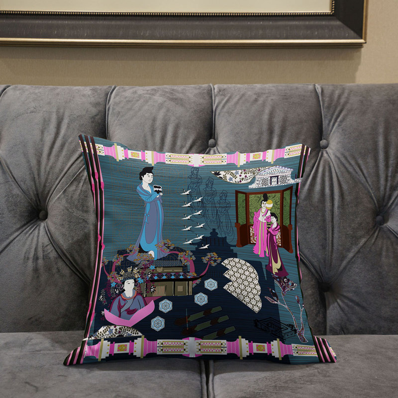 Housse et insert de coussin carré en polyester intérieur / extérieur, 20 po x 20 po, Turquoise / gris / rose