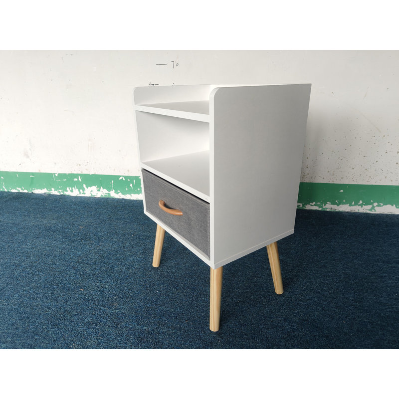 Table de chevet avec tiroir pliable en tissu, table de bout avec rangement à 2 niveaux, table d'appoint en bois avec armoire de rangement pour enfants, adultes