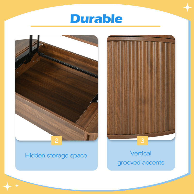Table basse à plateau relevable massif avec compartiment caché 47,2 po Solid Table, Brown