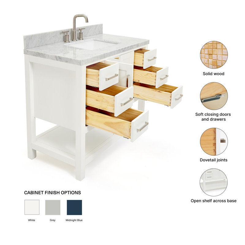 Magnolia Bath Vanity Rectangular Basin S043SCWRV, White, Rectangular