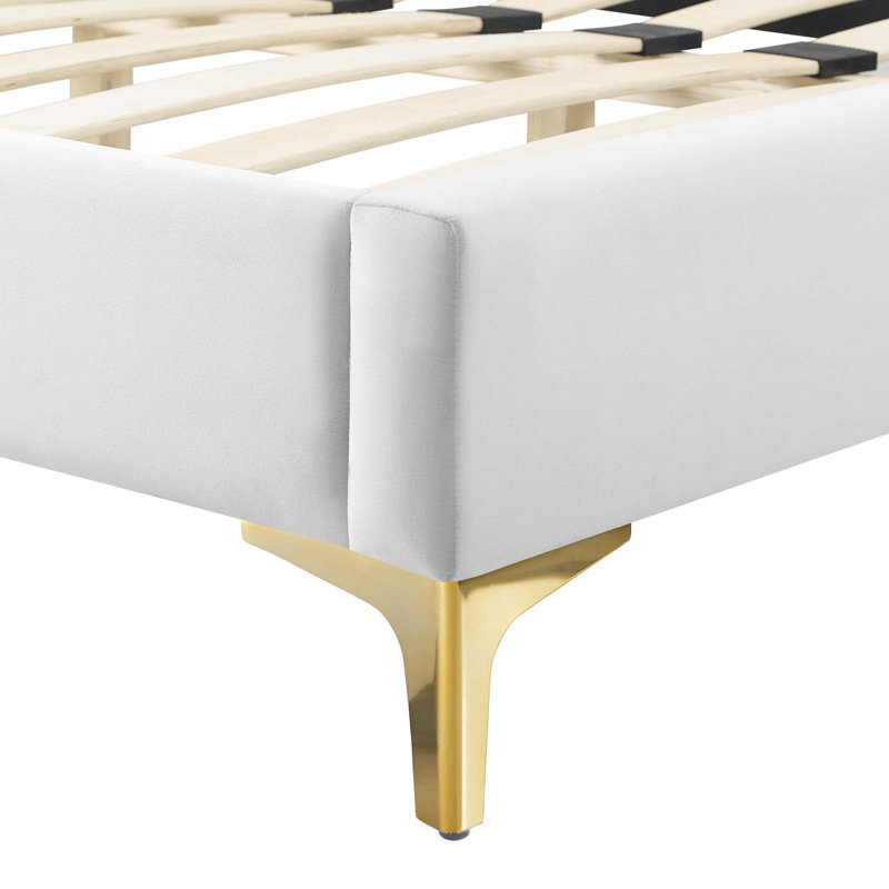Sienna Performance Velvet Platform Bed, White, King