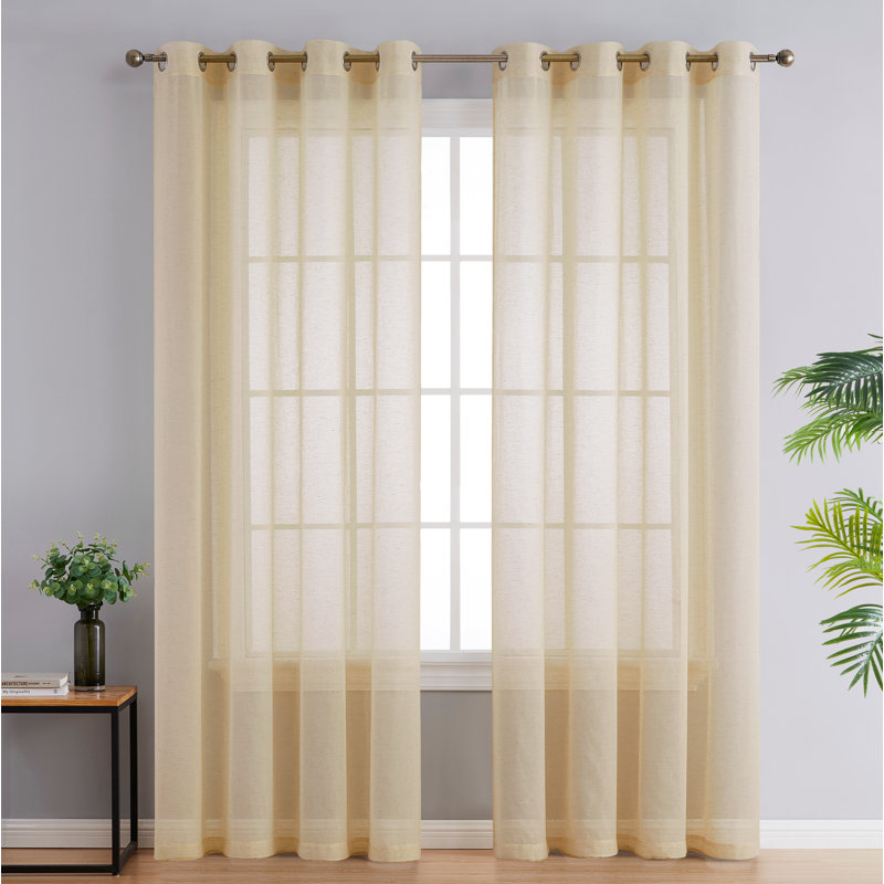 Linen Semi-Sheer Grommet Curtain Panels, 54" W x 96" L, Beige