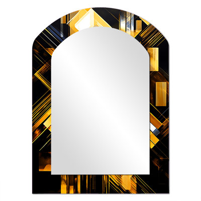 Art Nouveau Vibrant Sunrise - Geometric Arch Mirror, Gold Asymmetrical Unique Wall Mirror, Printed Metal Art