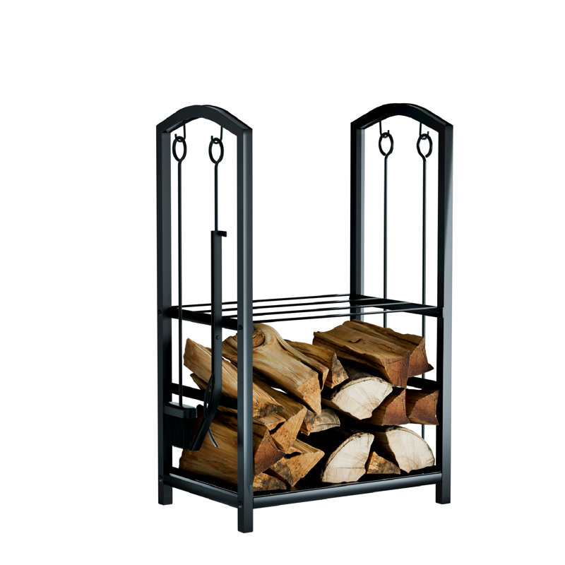 Hagenah Metal Log Rack 2 Tires with Fireplace Tool Set