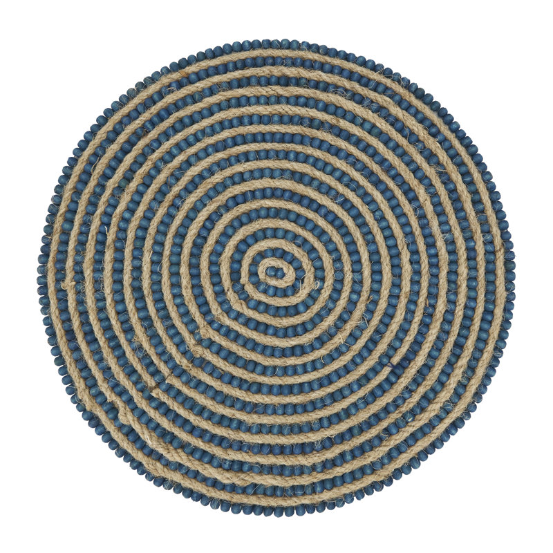 Blue and Beige Beaded Circular Placemats Set of 4