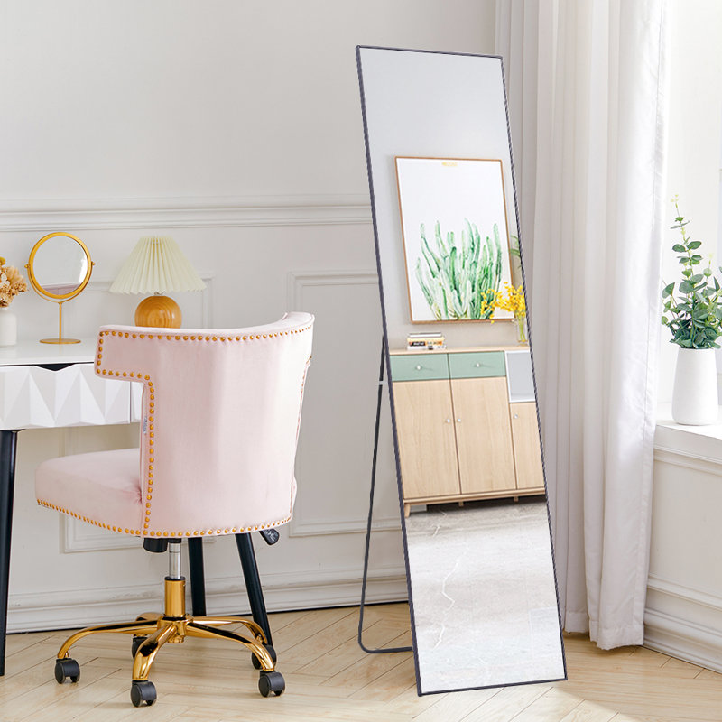 Modern Slim Frame Full Length Mirror, 147cm H x 37 cm W, Black