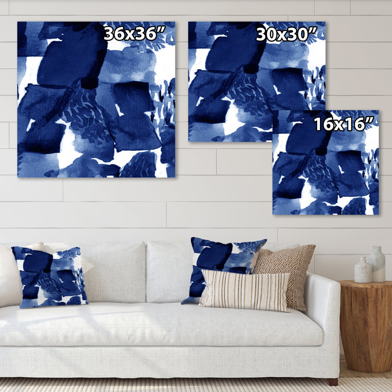 Impression abstraite sur toile bleu classique sur fond blanc I, H 30 po x l 30 po, Toile tendue, Sans cadre