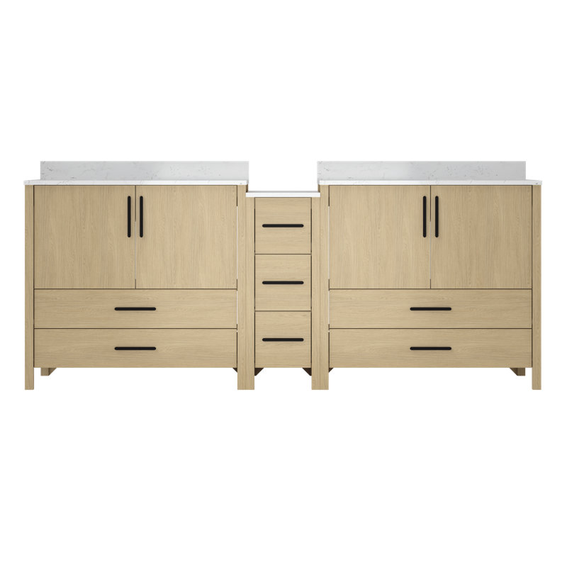 84 po Meuble-lavabo autoportant avec plateau en marbre d'ingénierie assemblé, 84"
