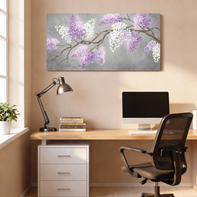 Lilas branche florale sur toile tendue, reproduction d'art sur toile, ensemble de 1